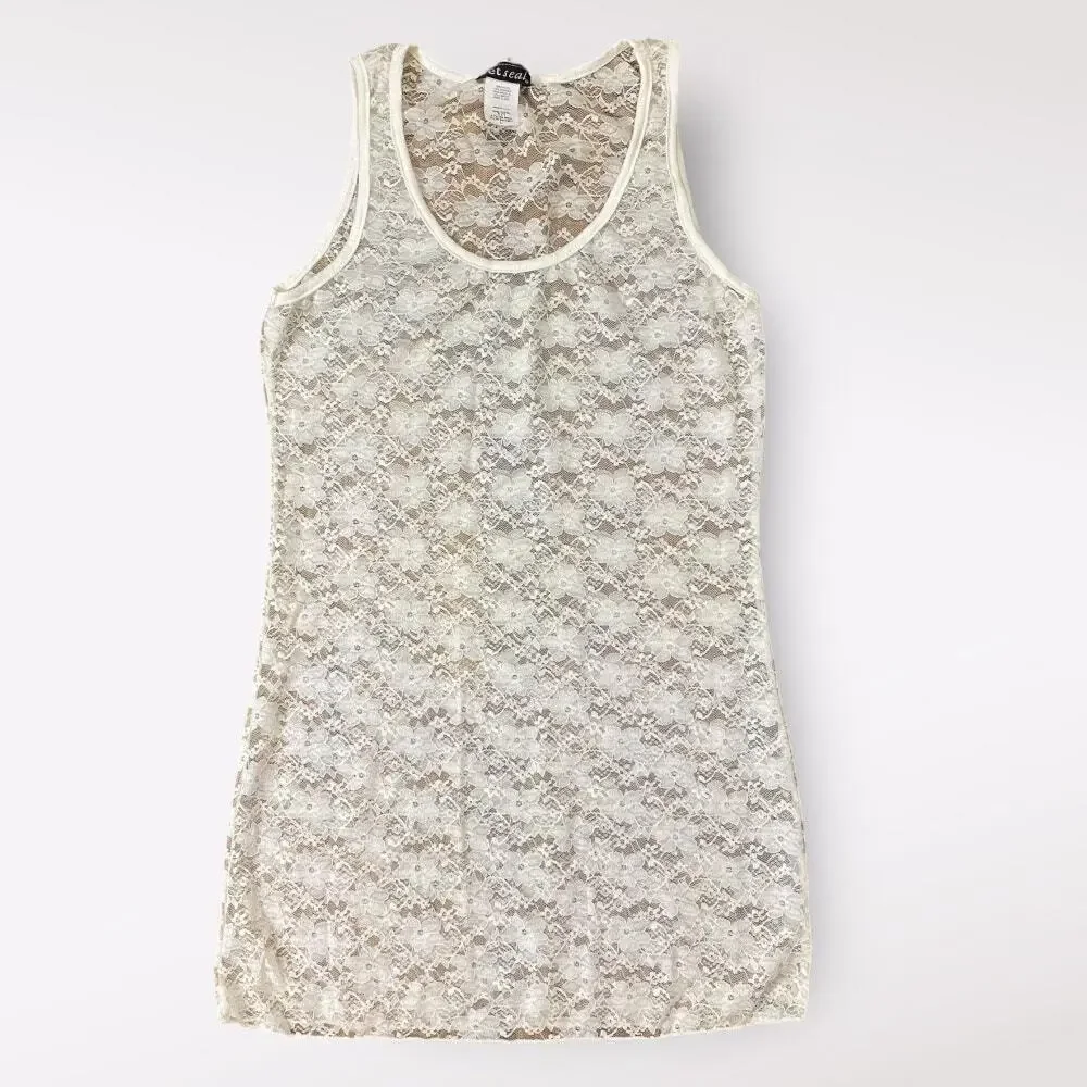 wet seal white lace dress Wet Seal Y2K White Lace Sheer Mini Dress Size Large Coquette‎ Floral